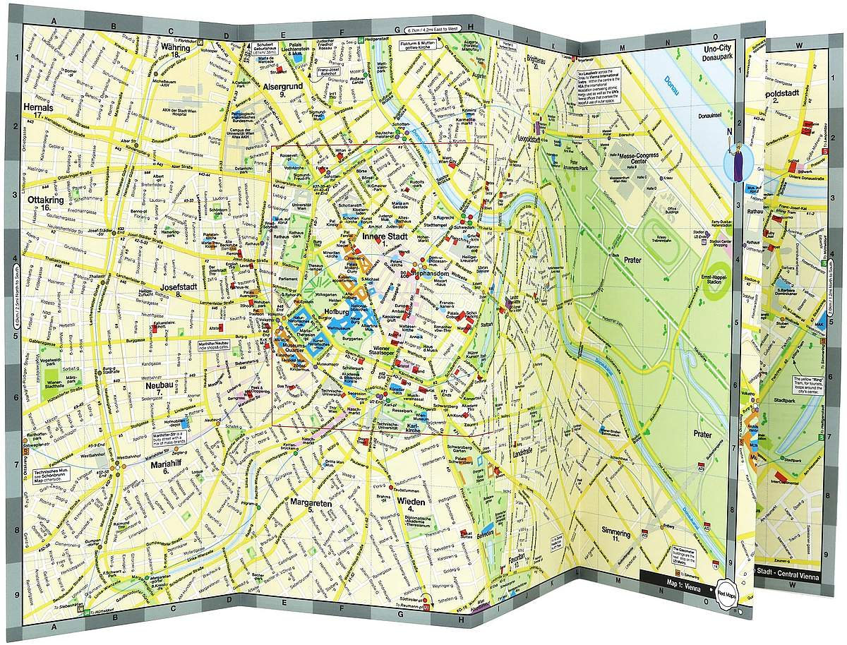 Vienna City Center Laminated Street Map by Red Maps - Map Detail