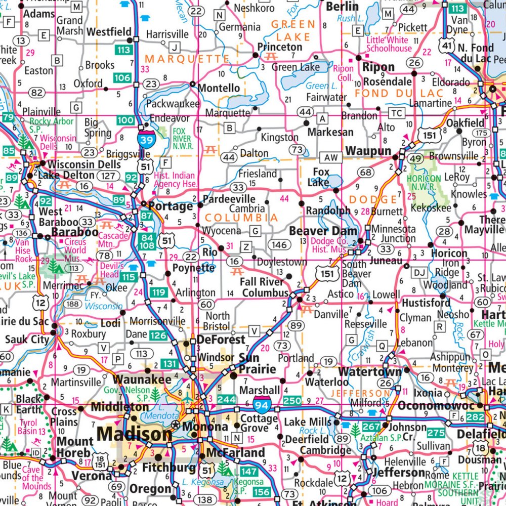 Wisconsin State Highway Laminated Map by Rand McNally (Easy to Fold) - Map Detail