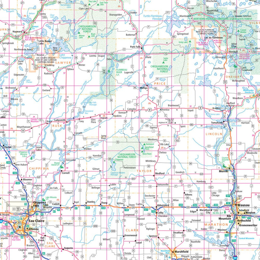 Wisconsin State Highway Folded Map by Rand McNally (Easy to Read) - Map Detail