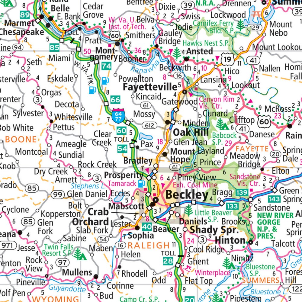 West Virginia State Highway Laminated Map by Rand McNally (Easy to Fold) - Map Detail