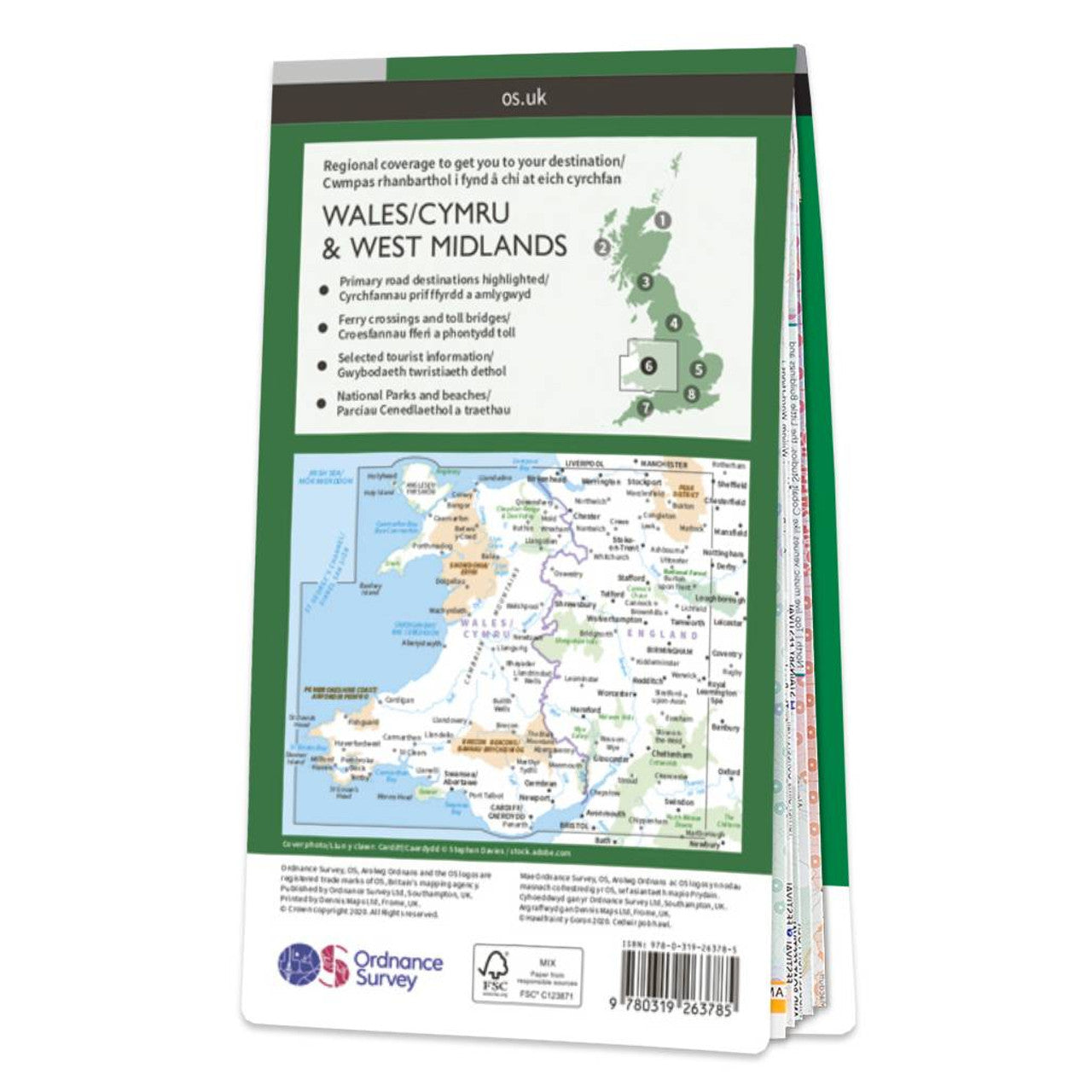 Wales / Cymru & West Midlands Road & Reference Map by Ordnance Survey - Back Cover