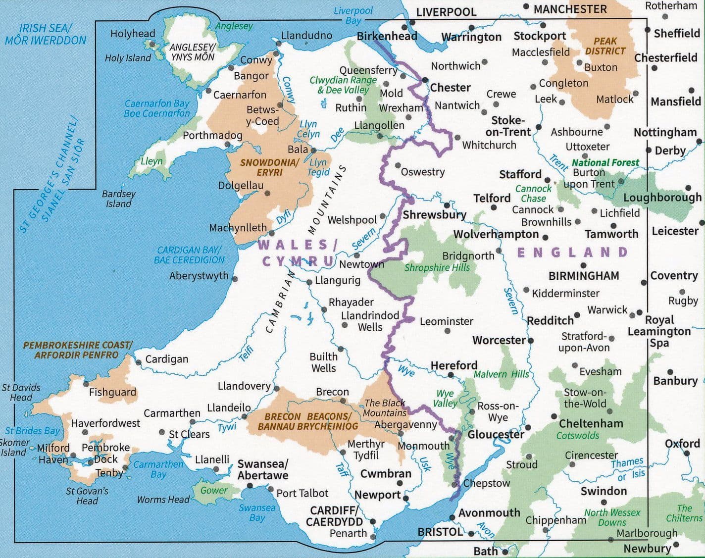 Wales / Cymru & West Midlands Road & Reference Map by Ordnance Survey - Coverage Map