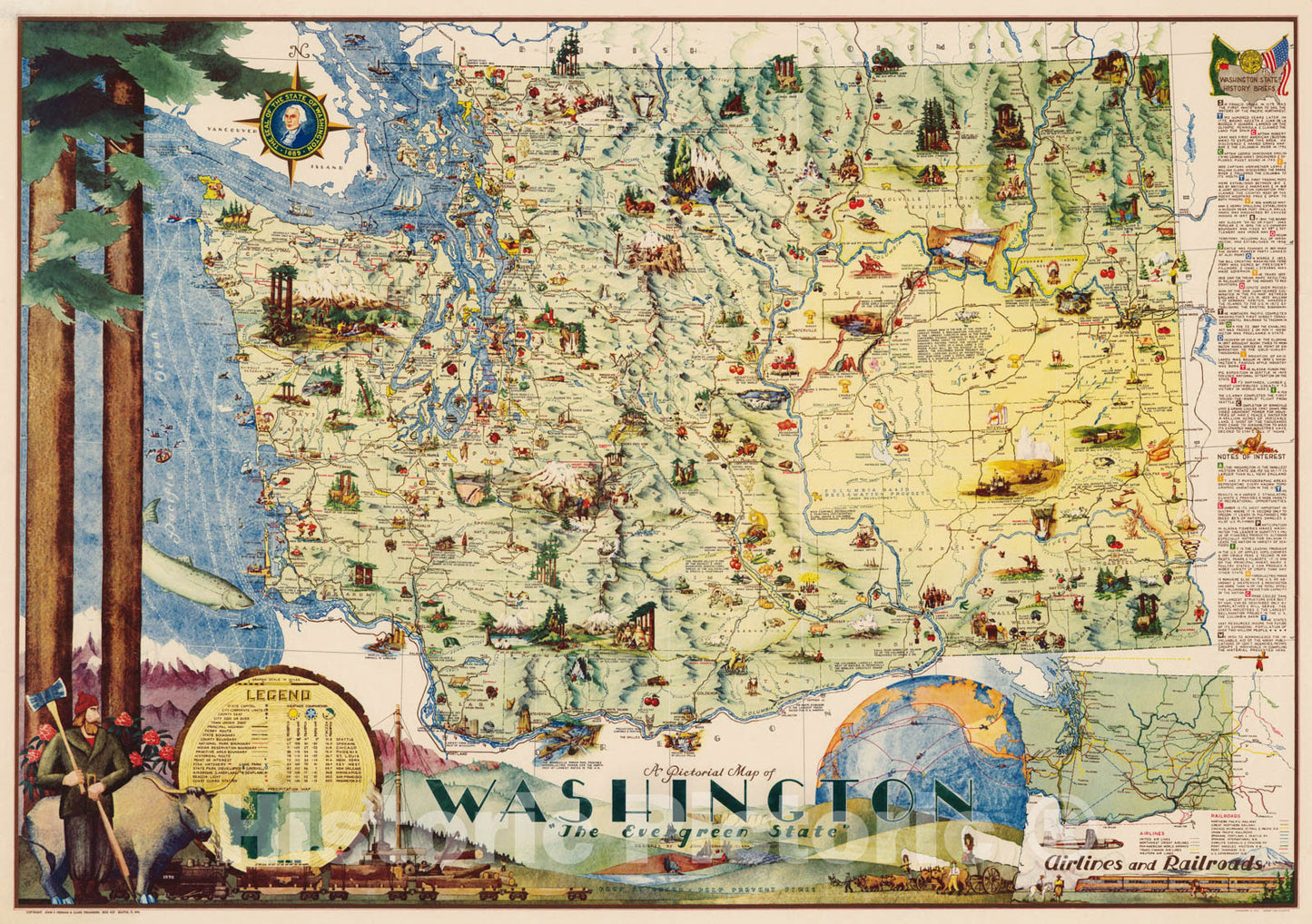 Washington State 1948 Illustrated Map Reproduction