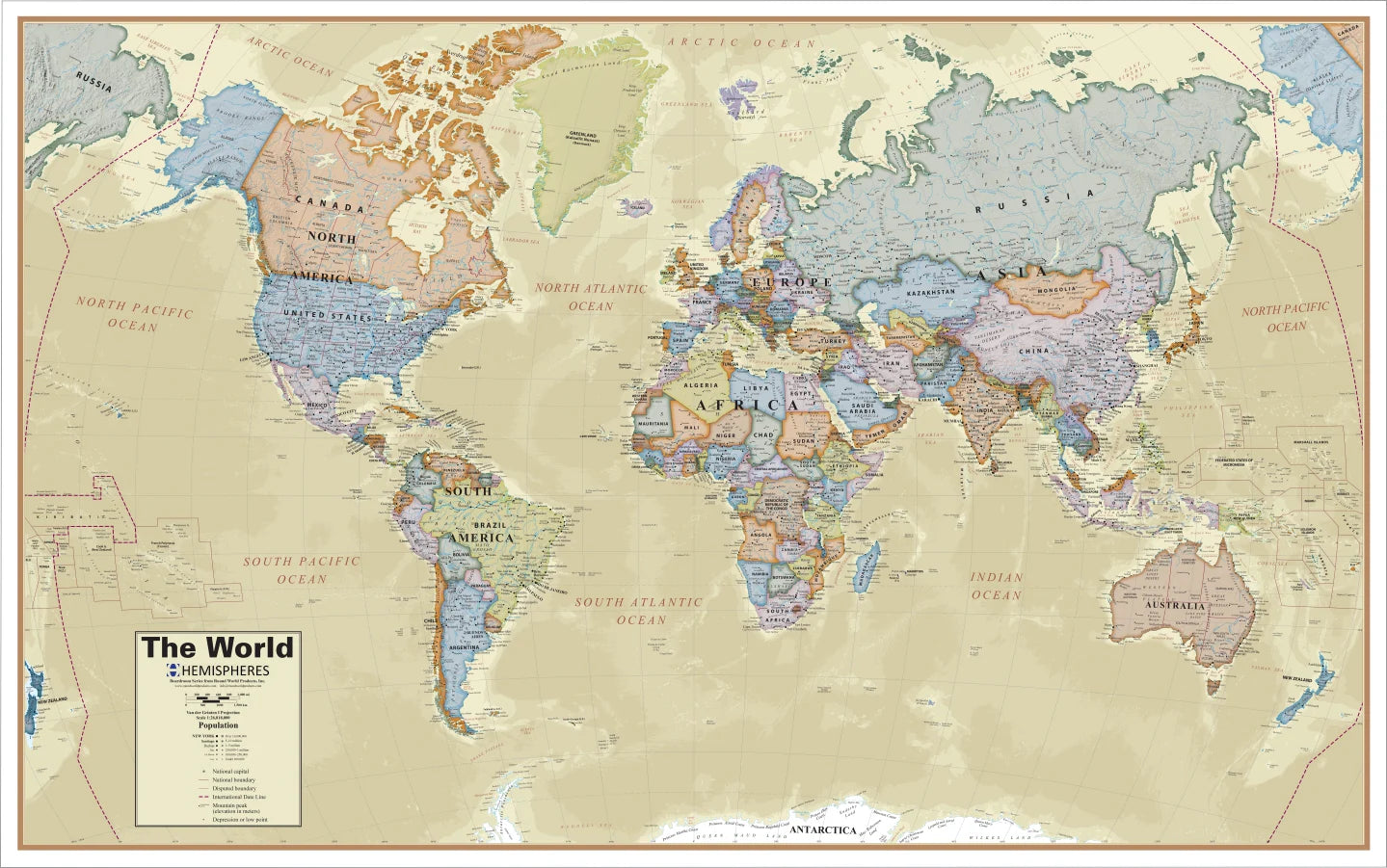 World Boardroom Style Large Wall Map