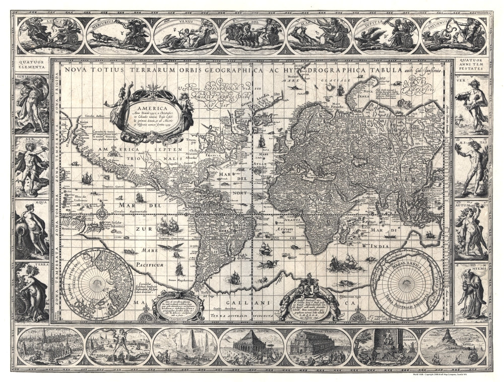 World 1606 Antique Map Reproduction