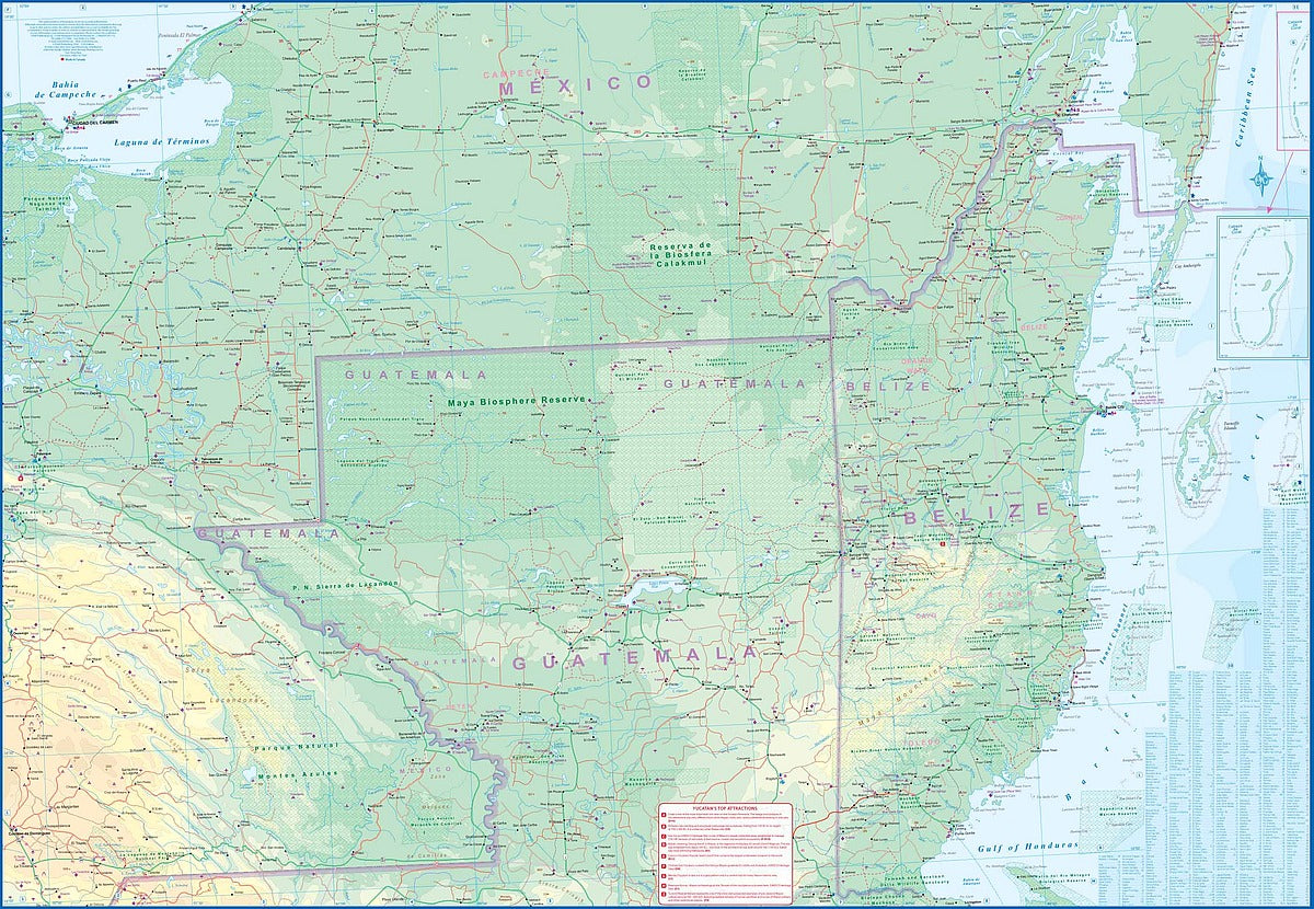 Yucatan Peninsula Travel & Reference Map by ITMB - South Half