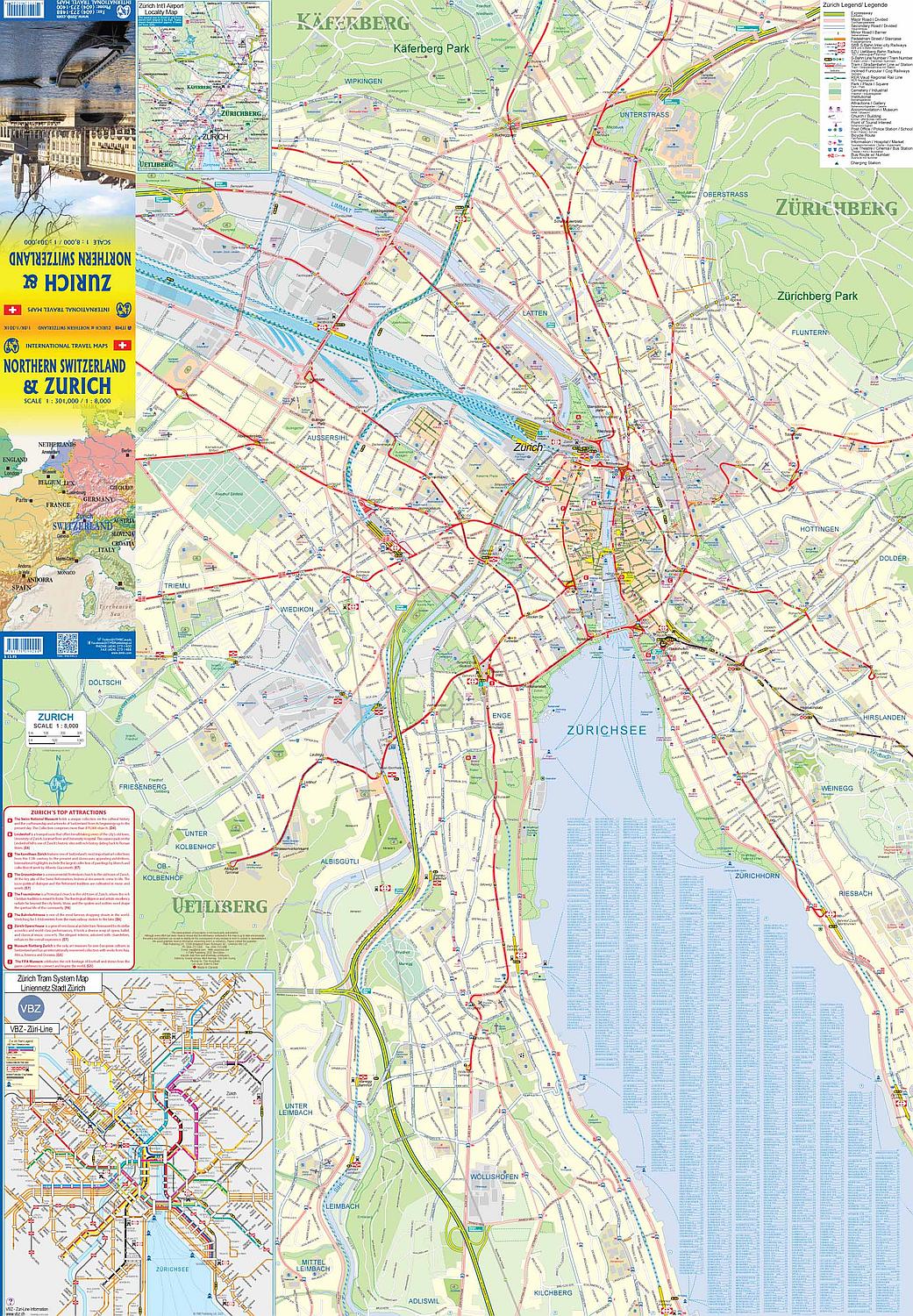 Zurich & Northern Switzerland Travel & Reference Map by ITMB - Zurich Map