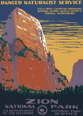 Zion National Park (Dark Colors) WPA Poster