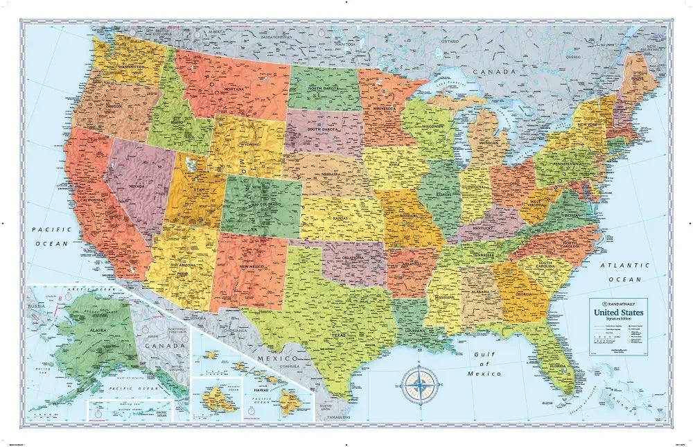 State Wall United States Wall Map - Blue – Metsker Maps