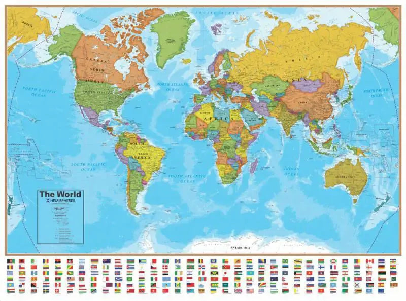 World with Flags Wall Map