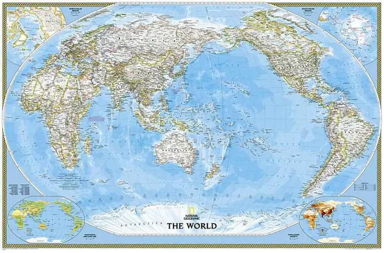 Pacific Centered World Map - Classic Style by National Geographic