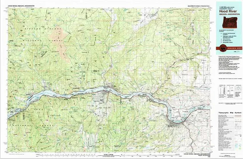 Hood River USGS 1:100K Topo Map