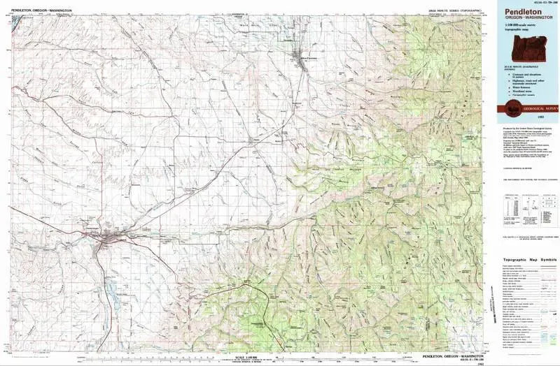 Pendleton USGS 1:100K Topo Map