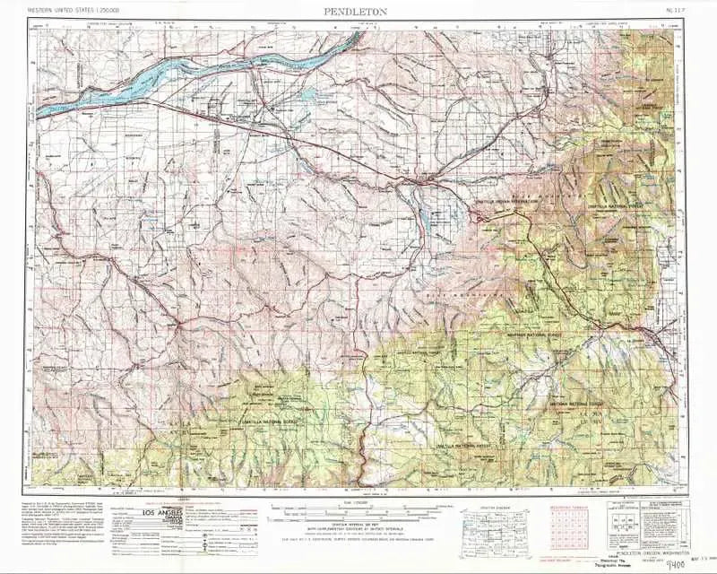 Pendleton 1:250K USGS Topo Map