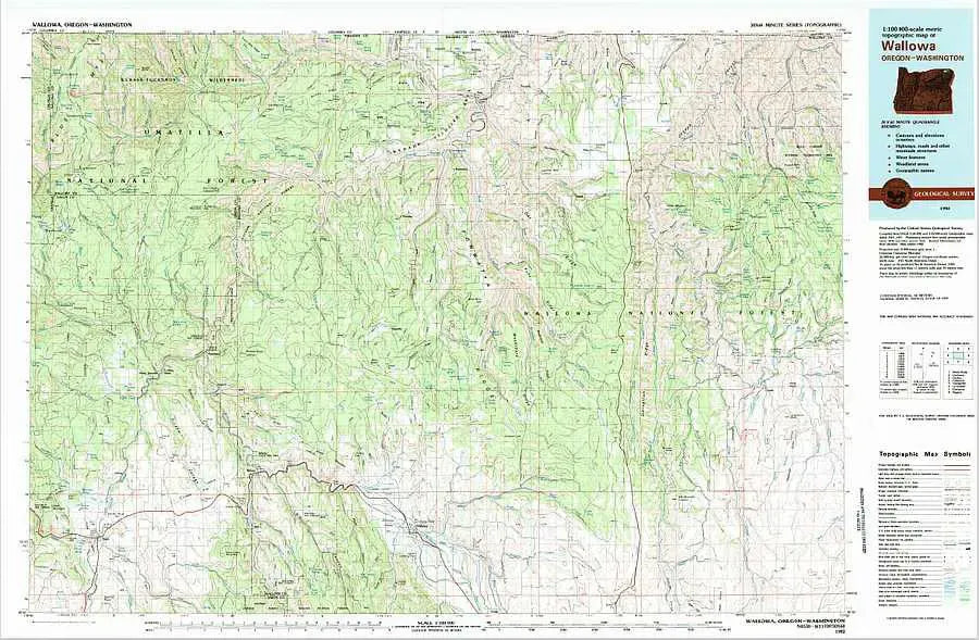 Wallowa USGS 1:100K Topo Map