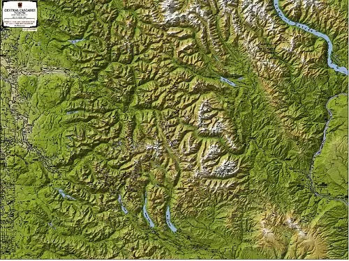 Central Cascades Terrain Wall Map