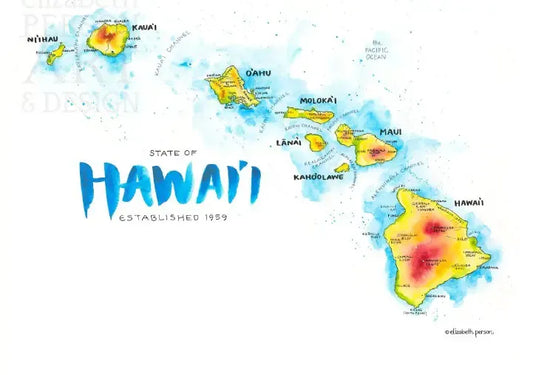 Hawaii Watercolor Map by Elizabeth Person