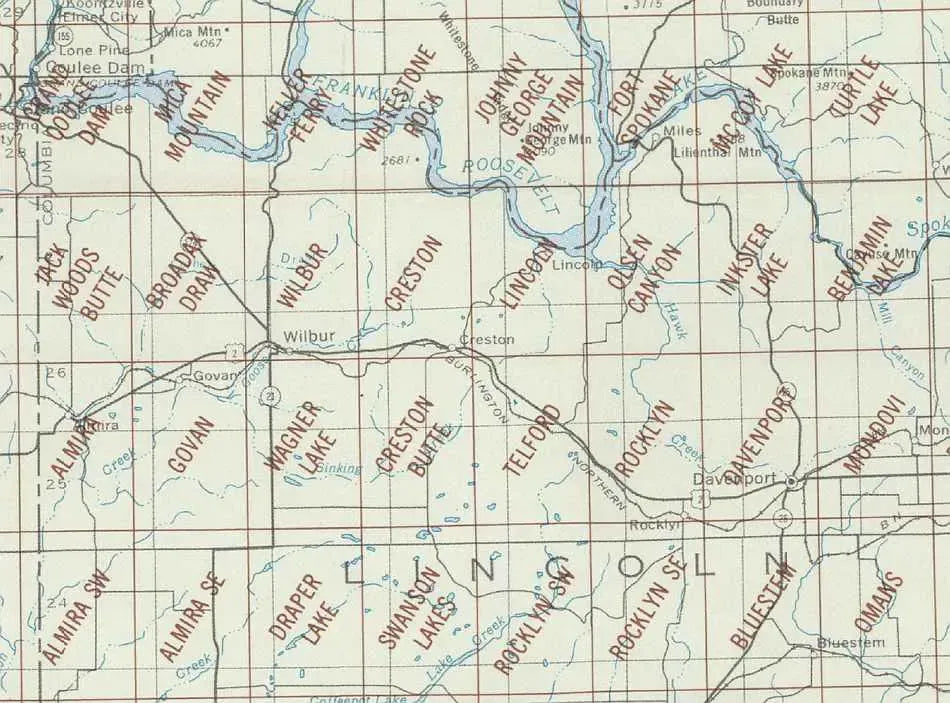 Coulee Dam Area 1;24K USGS Topo Maps