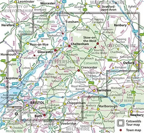 The Cotswolds & Gloucestershire OS Map