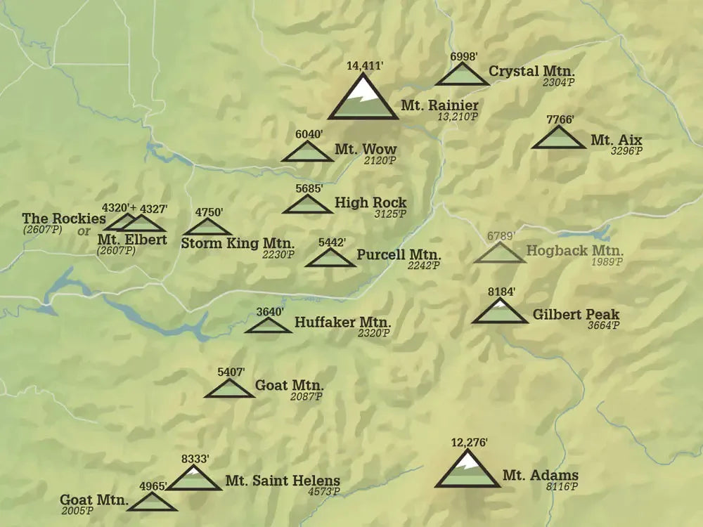 Washington 2,000' Prominence Peaks Map