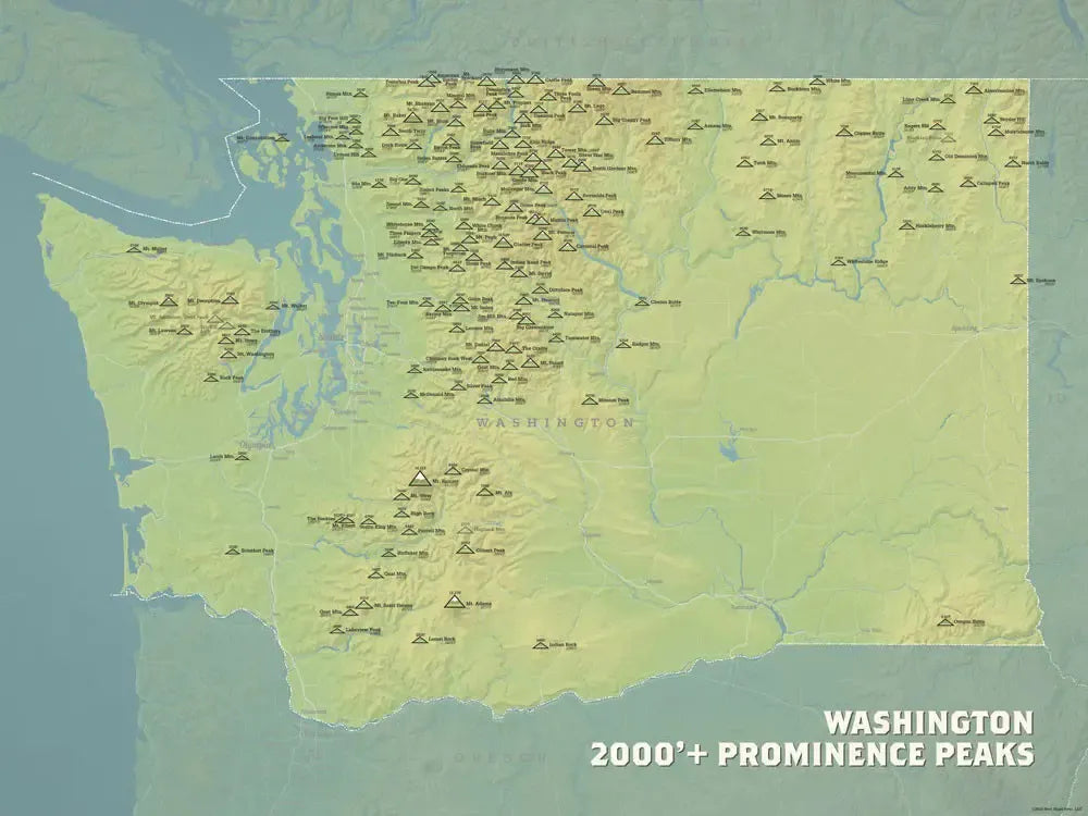 Washington 2,000' Prominence Peaks Map