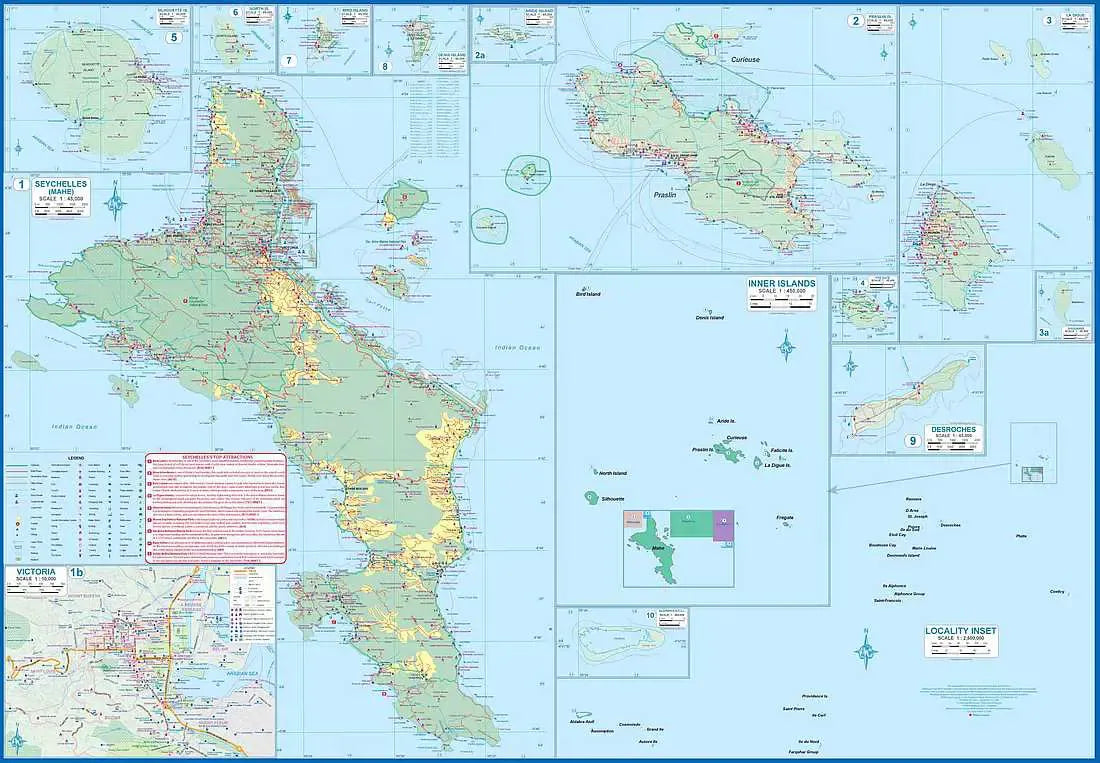 Seychelles Islands Indian Ocean Travel Map
