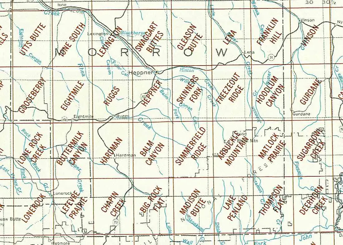 Heppner Area 1:24K USGS Topo Maps