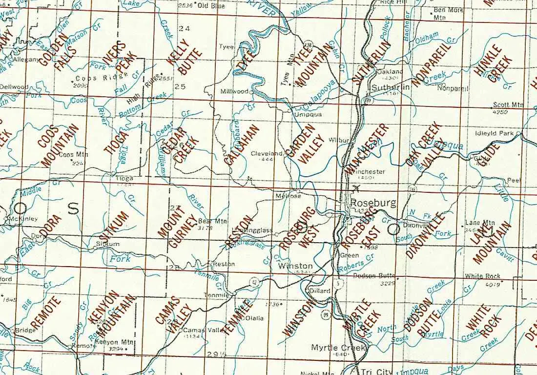 Roseburg Area 1:24K USGS Topo Maps