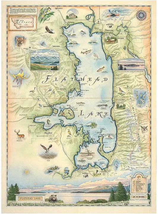 Flathead Lake Hand Drawn Map