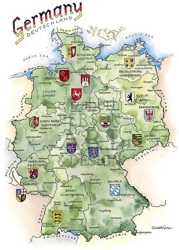 Germany Watercolor Map by Elizabeth Person