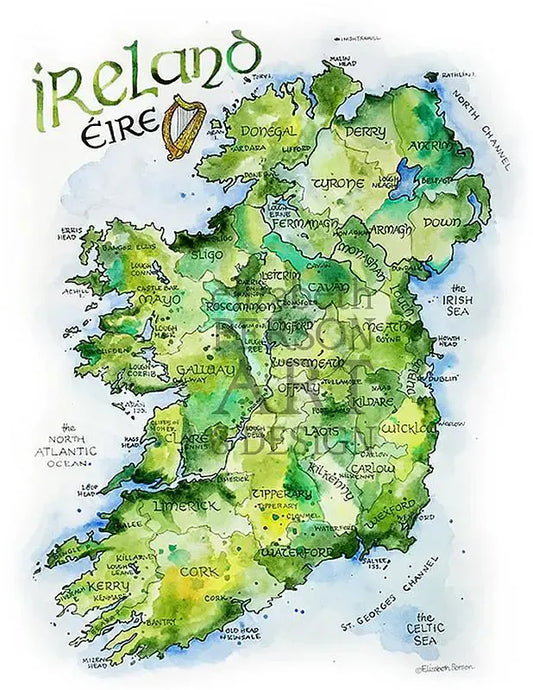 Ireland Watercolor Map by Elizabeth Person