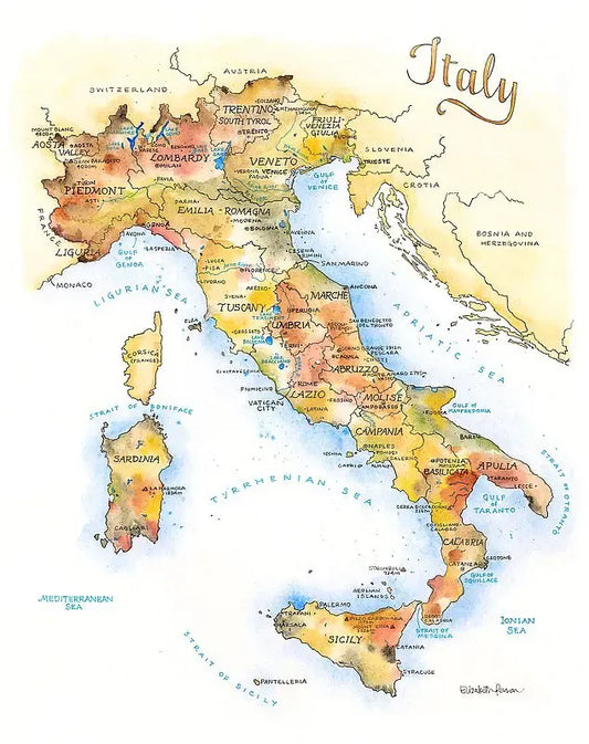 Italy Watercolor Map by Elizabeth Person