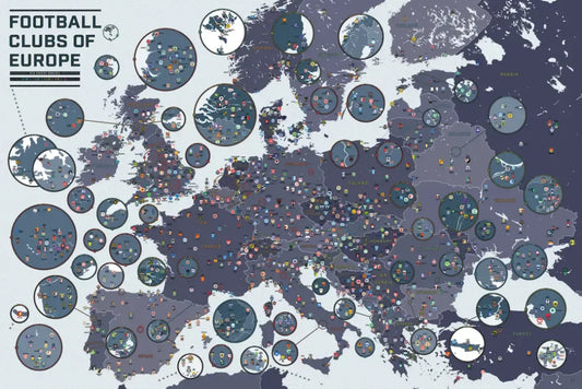 Football Clubs of Europe Wall Map