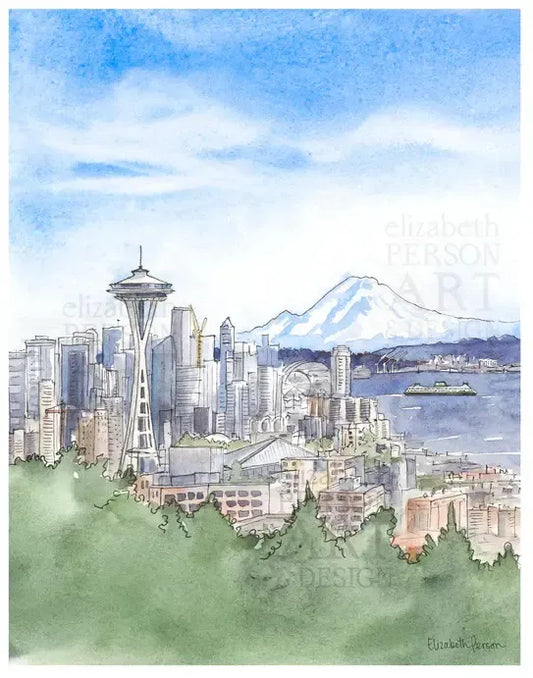 Seattle Cityscape Watercolor Print by Elizabeth Person