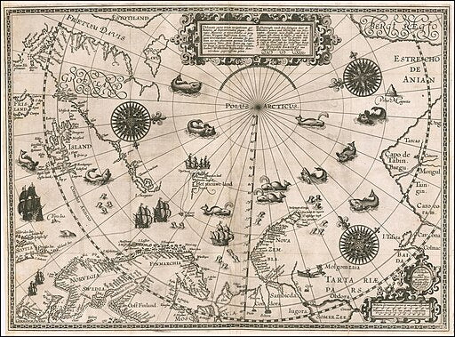 Vintage map of the Arctic region with navigational symbols and text