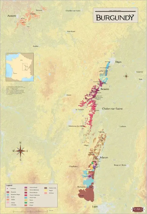 Burgundy, France Wine Region Map