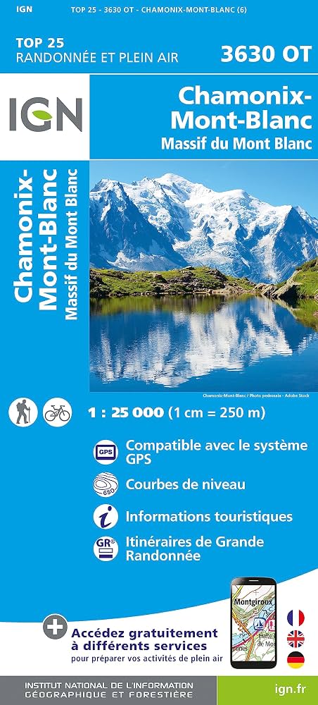 Chamonix, Mont Blanc Hiking Map by IGN