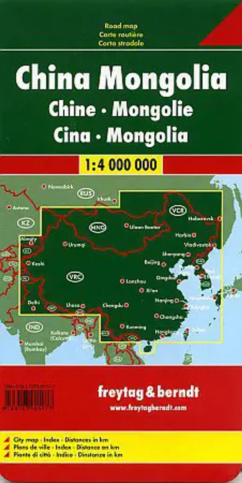 China & Mongolia Travel Map by Freytag & Berndt