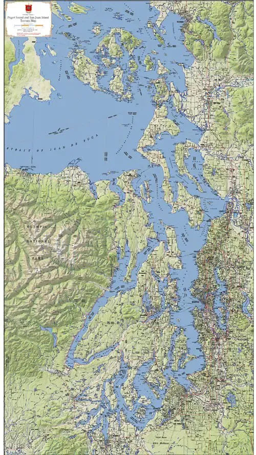 Puget Sound & San Juan Islands Terrain Map