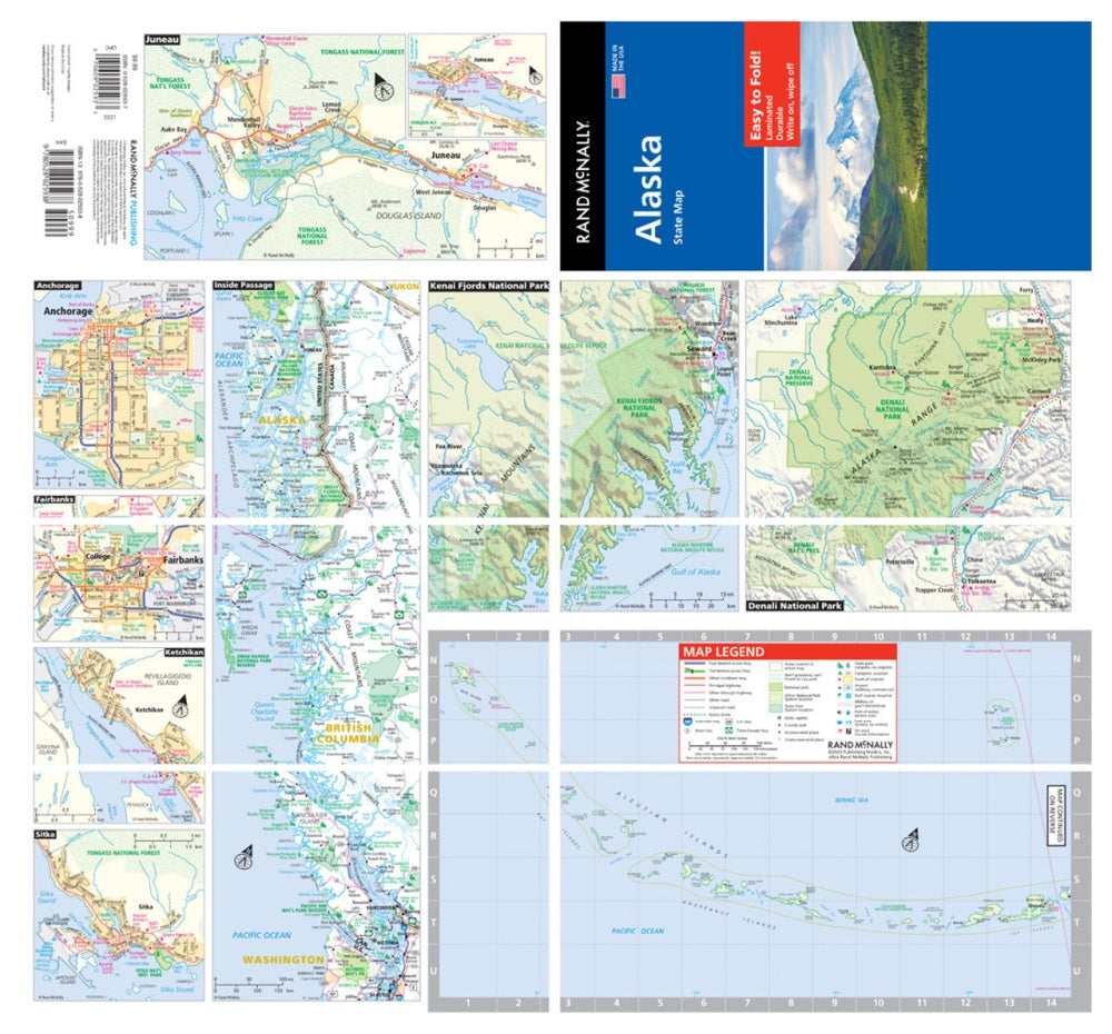 Alaska State Highway Laminated Map by Rand McNally (Easy to Fold) - Backside Map Insets