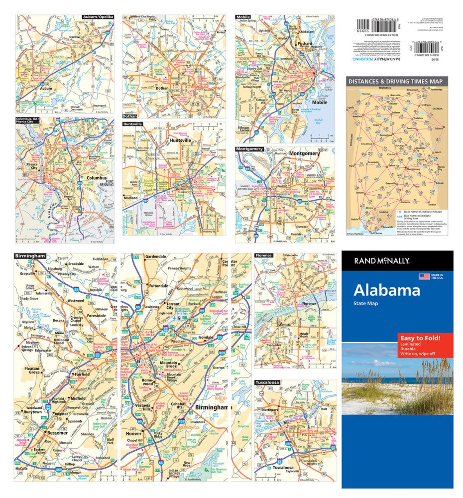 Alabama State Highway Laminated Map by Rand McNally (Easy to Fold) - Backside Map Insets