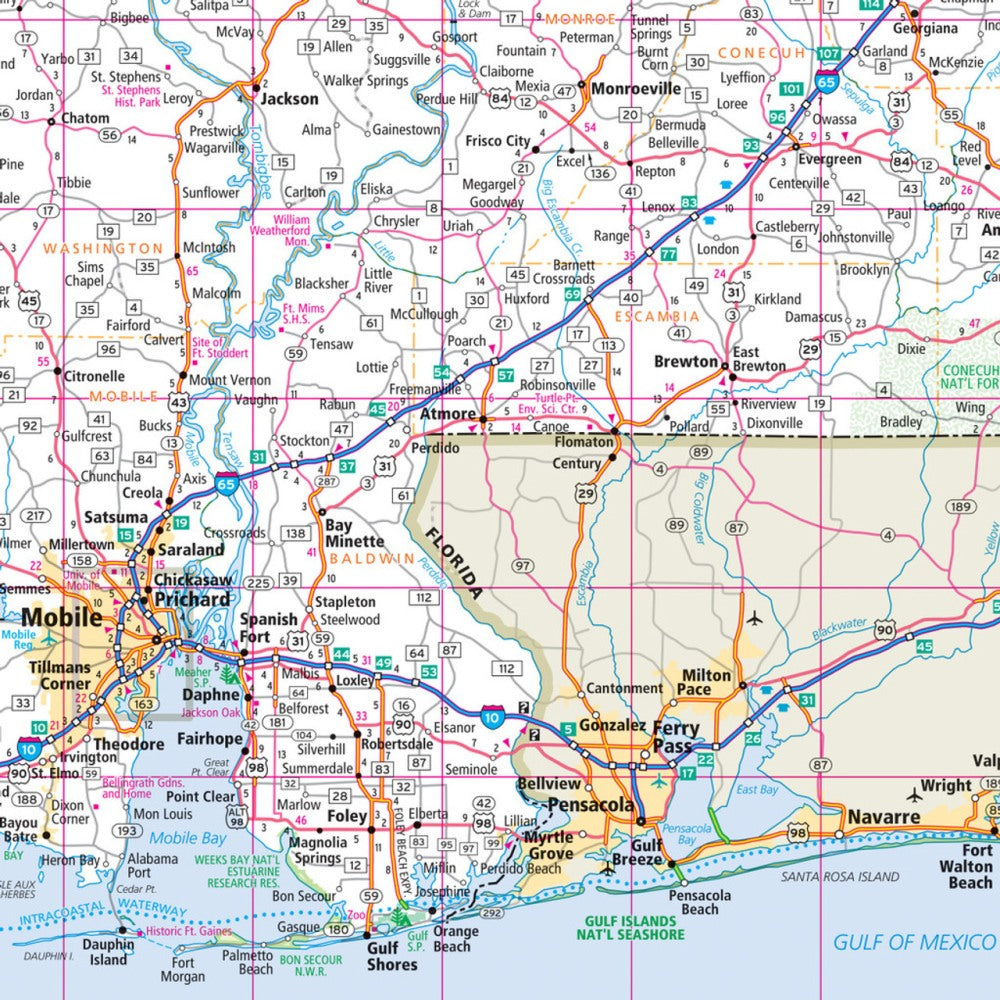 Alabama State Highway Folded Map by Rand McNally (Easy to Read) - Map Detail