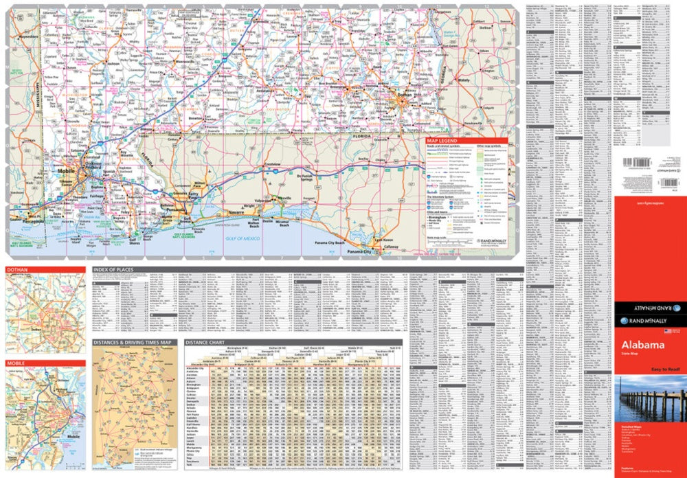 Alabama State Highway Folded Map by Rand McNally (Easy to Read) - South Map