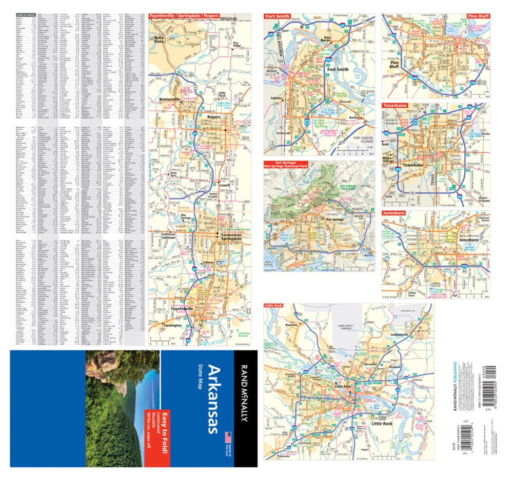Arkansas State Highway Laminated Map by Rand McNally (Easy to Fold) - Backside Map Insets