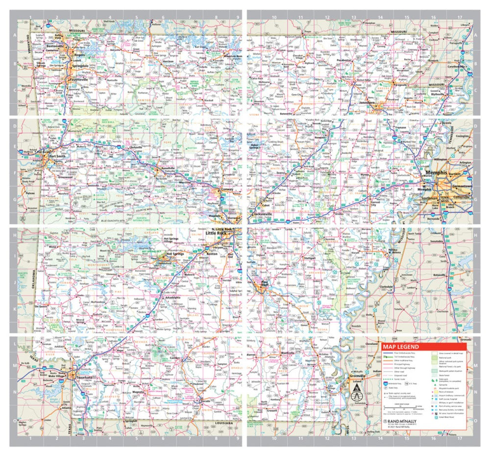 Arkansas State Highway Laminated Map by Rand McNally (Easy to Fold) - Map