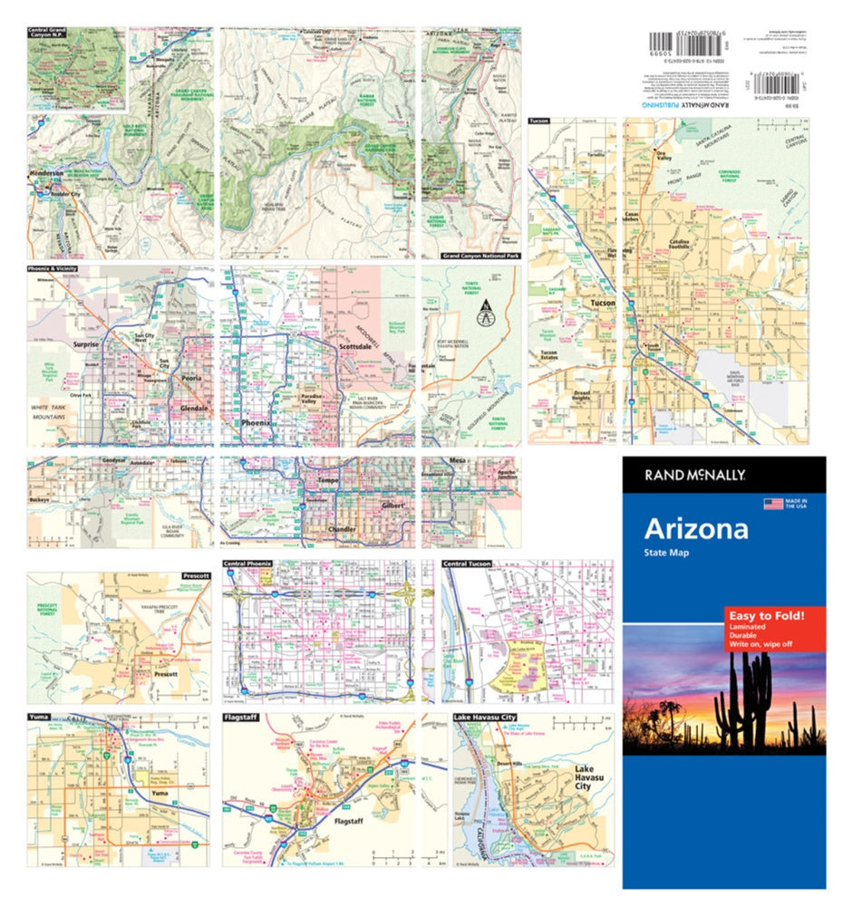 Arizona State Highway Laminated Map by Rand McNally (Easy to Fold) - Backside Map Insets