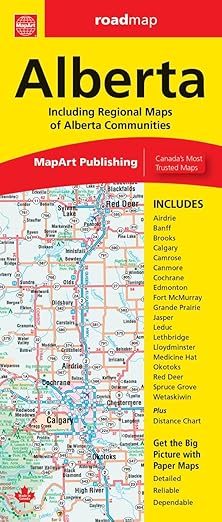 Folded paper road map of Alberta, CA