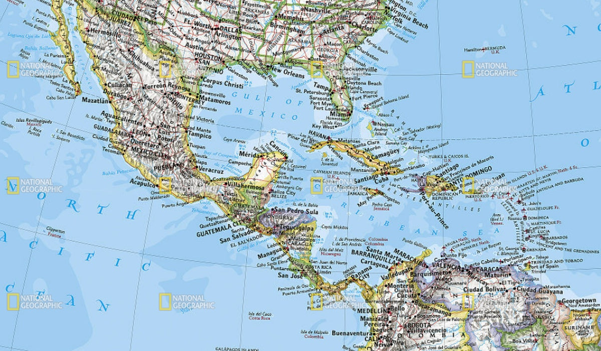The Americas Wall Map by National Geographic - Map Detail