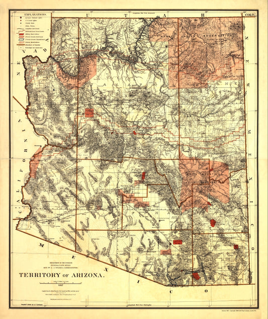 Arizona 1887 Antique Map Reproduction