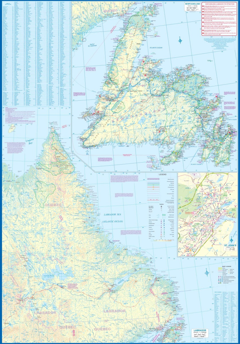 Atlantic Canada Travel & Reference Map by ITMB - Newfoundland Map Detail